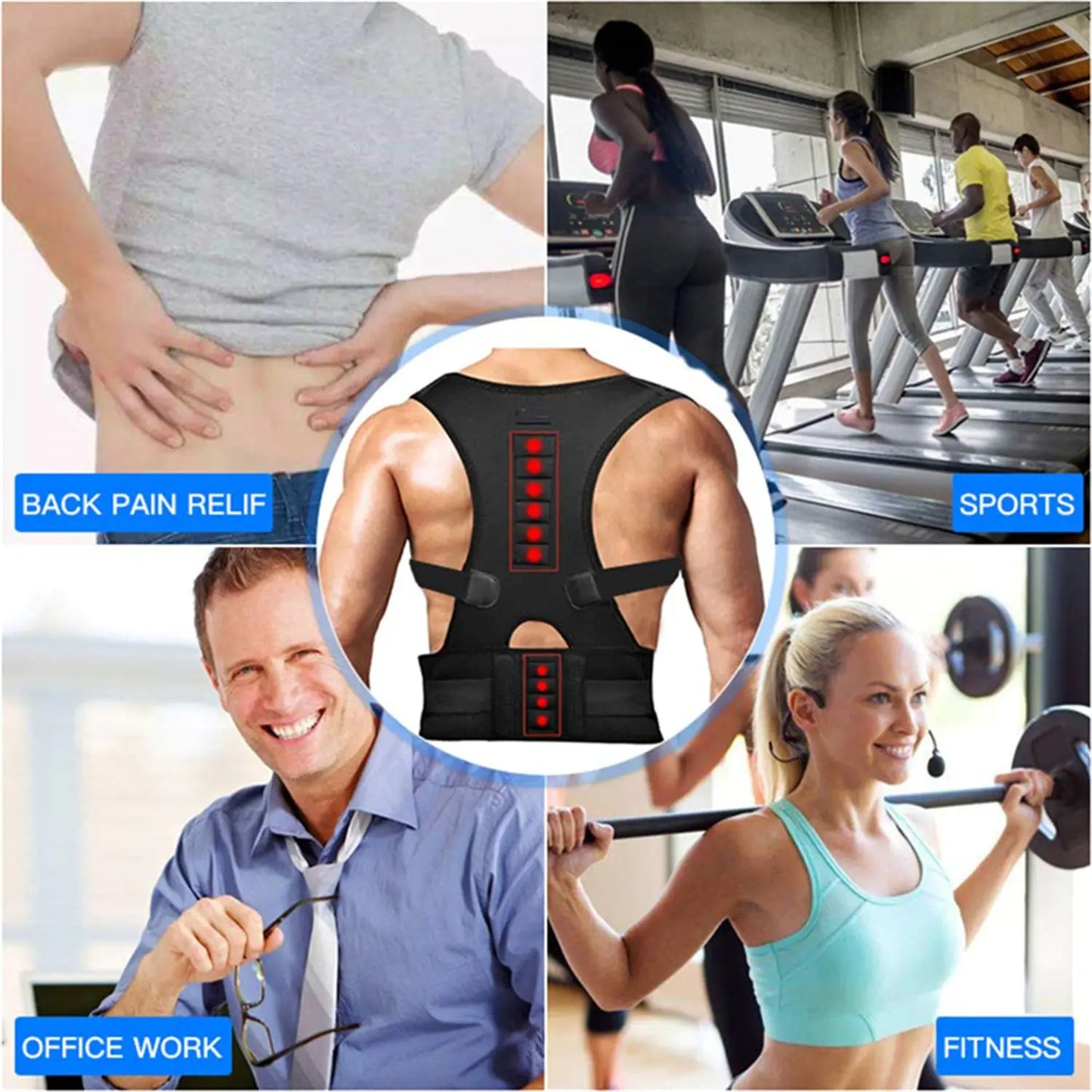 Posture Corrector Support Magnetic Back Shoulder Brace Belt Band Puce Gaia