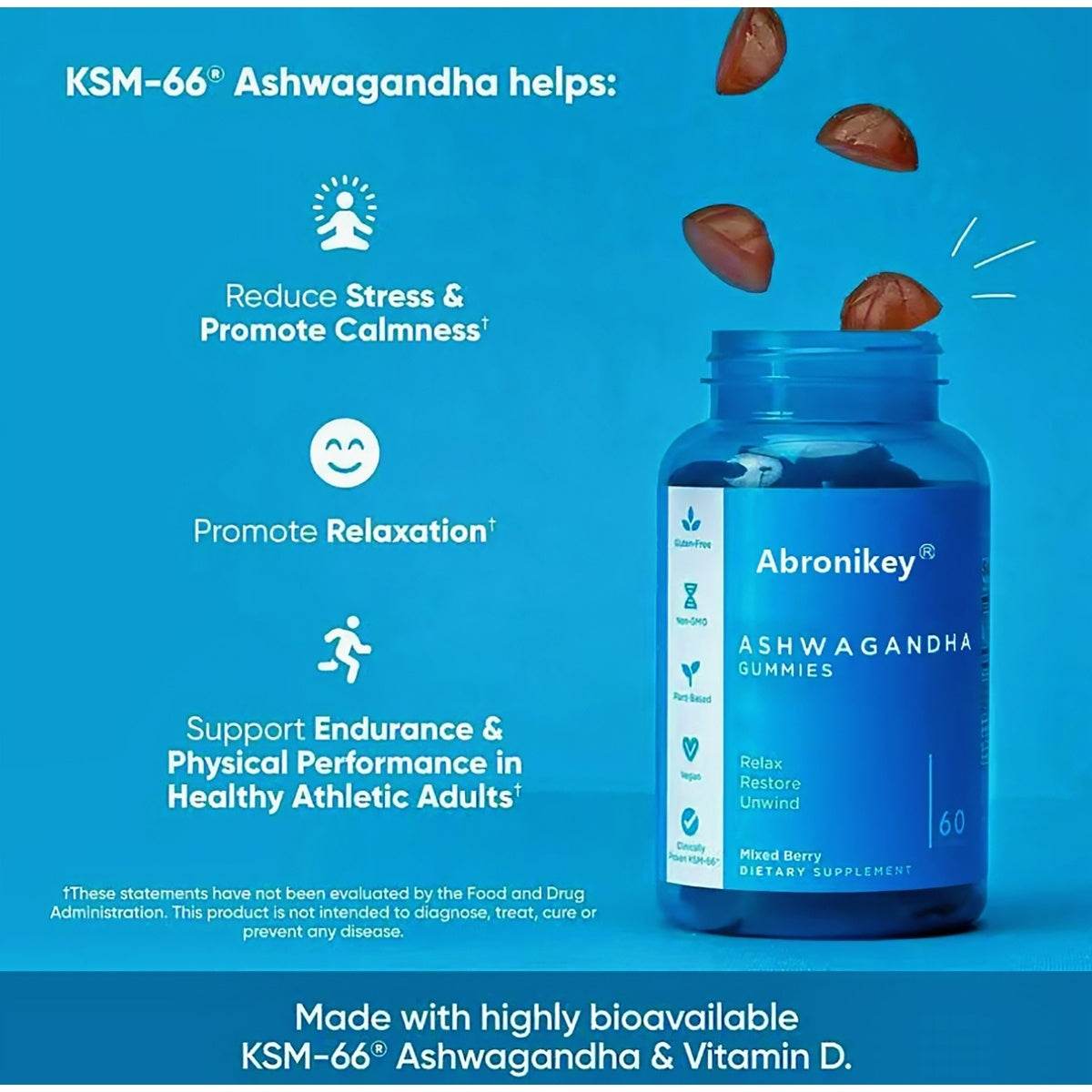 Ashwagandha 2000 MG & Vitamin D2 C Gummy, Extra Strength, KSM-77 High Potency,10 Withanolide, Delicious Mixed Berry, Ayurvedic Supplement, Vegan, Gluten-Free & Gelatin-Free-60 Count - Get To Find It, LLC