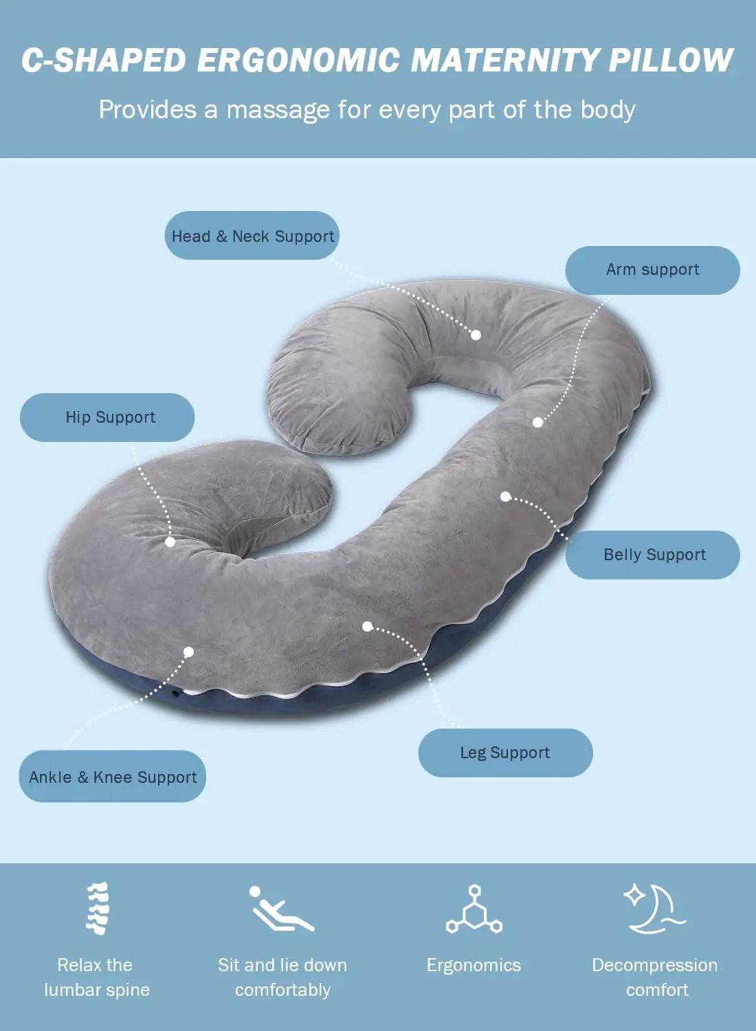 GTFI C-Shaped Body Pregnancy Pillow - Get To Find It, LLC