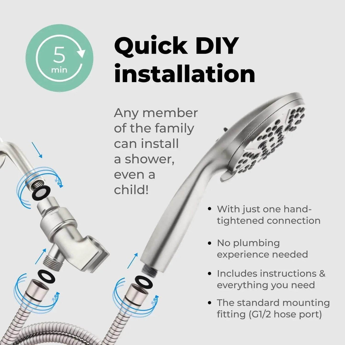 High Pressure Shower Head with Handheld 8 Spray Settings High Flow - Get To Find It, LLC