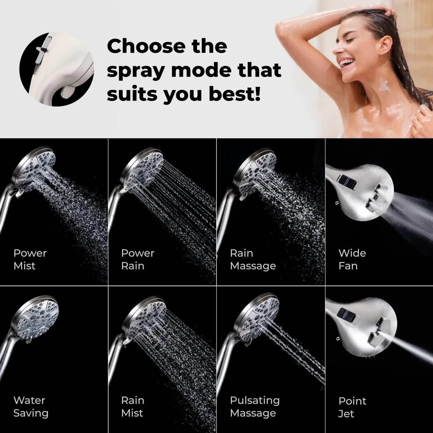 High Pressure Shower Head with Handheld 8 Spray Settings High Flow - Get To Find It, LLC