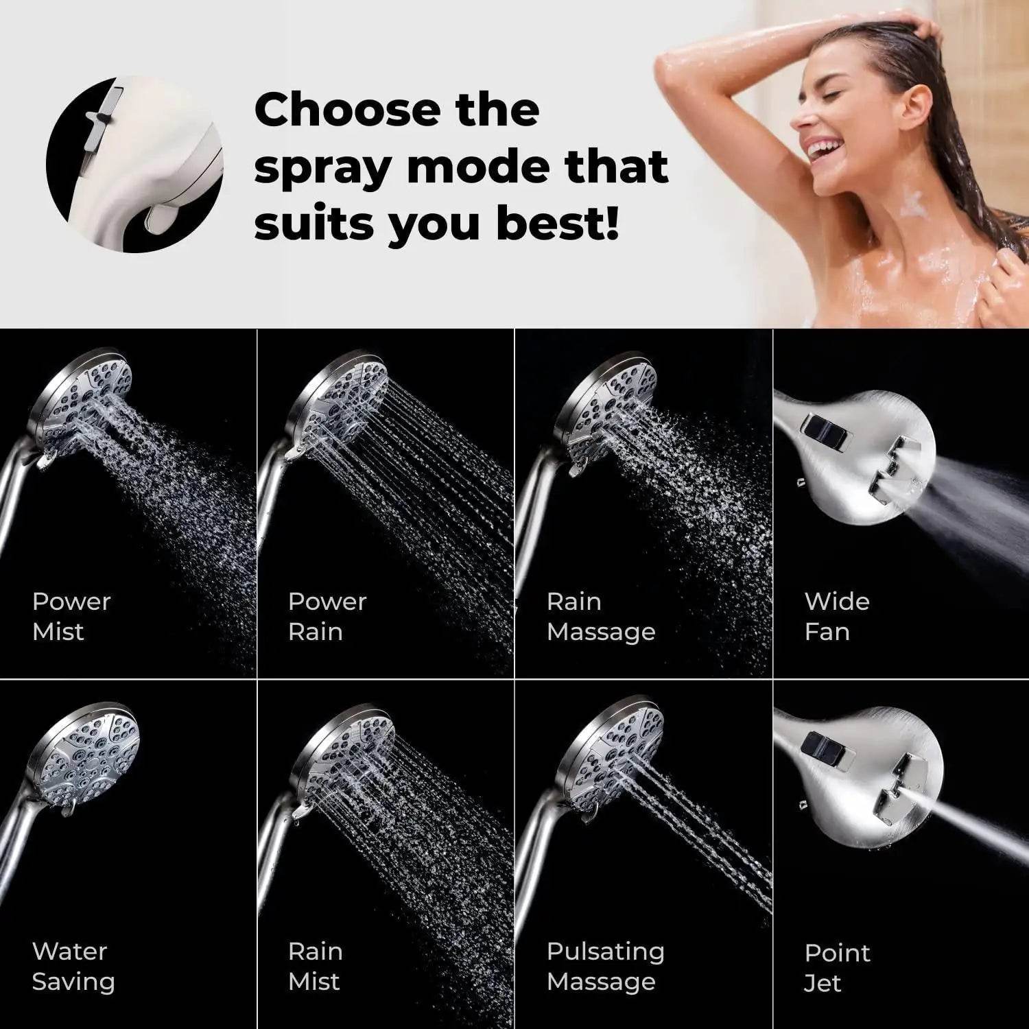 High Pressure Shower Head with Handheld 8 Spray Settings High Flow - Get To Find It, LLC