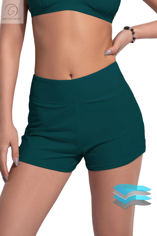 Beautikini Period Swimwear Menstrual Leakproof Swim Shorts Quick Dry 3" Wide Waistband Bathing Suit Bottoms for Girls Teens (Dark GreenXS) Get To Find It, LLC