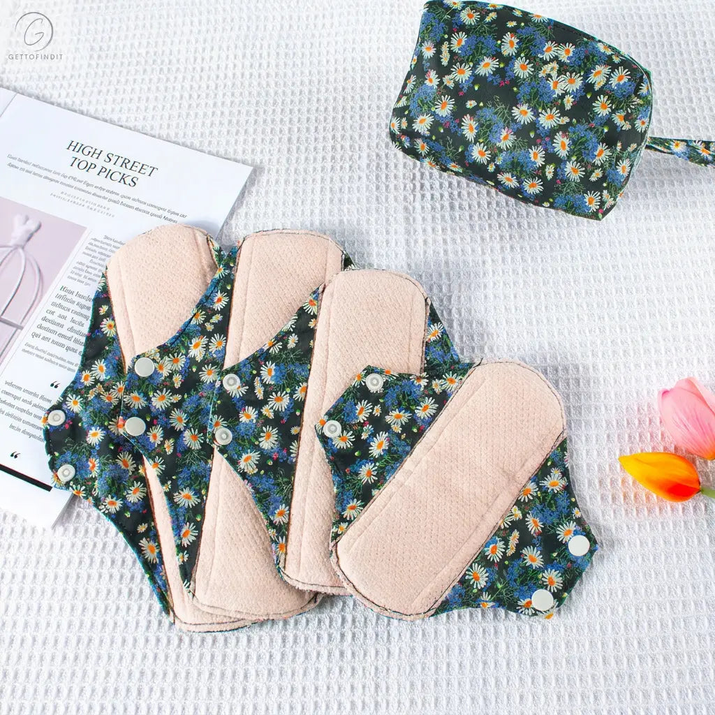 Reusable Sanitary Napkins — Washable Cotton Cloth Pads with Wet Bag (4pcs + 1 Mini Wet Bag) Get To Find It