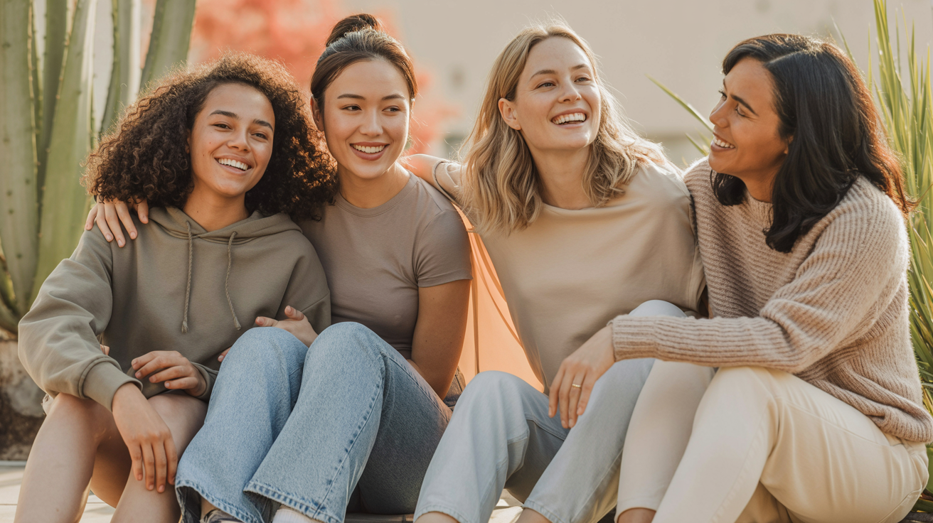 Diverse group of women smiling, representing drug-free period care by GetToFindIt