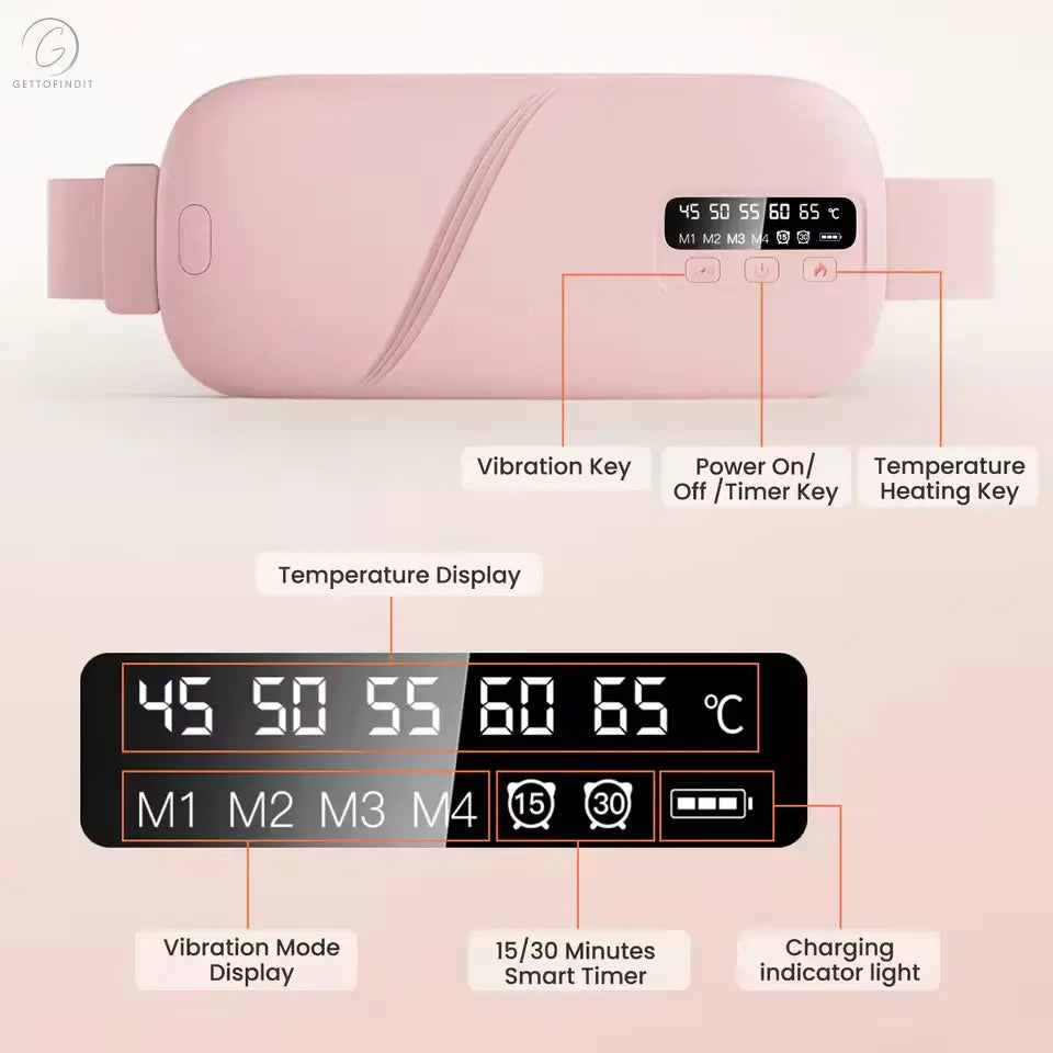 Pink electronic device with digital display and control buttons on a light pink background