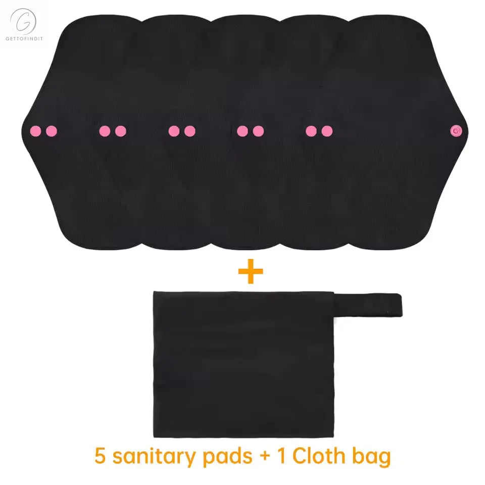 Pure Black Reusable Menstrual Pads — Super Absorbent Bamboo Fiber Set of 5
