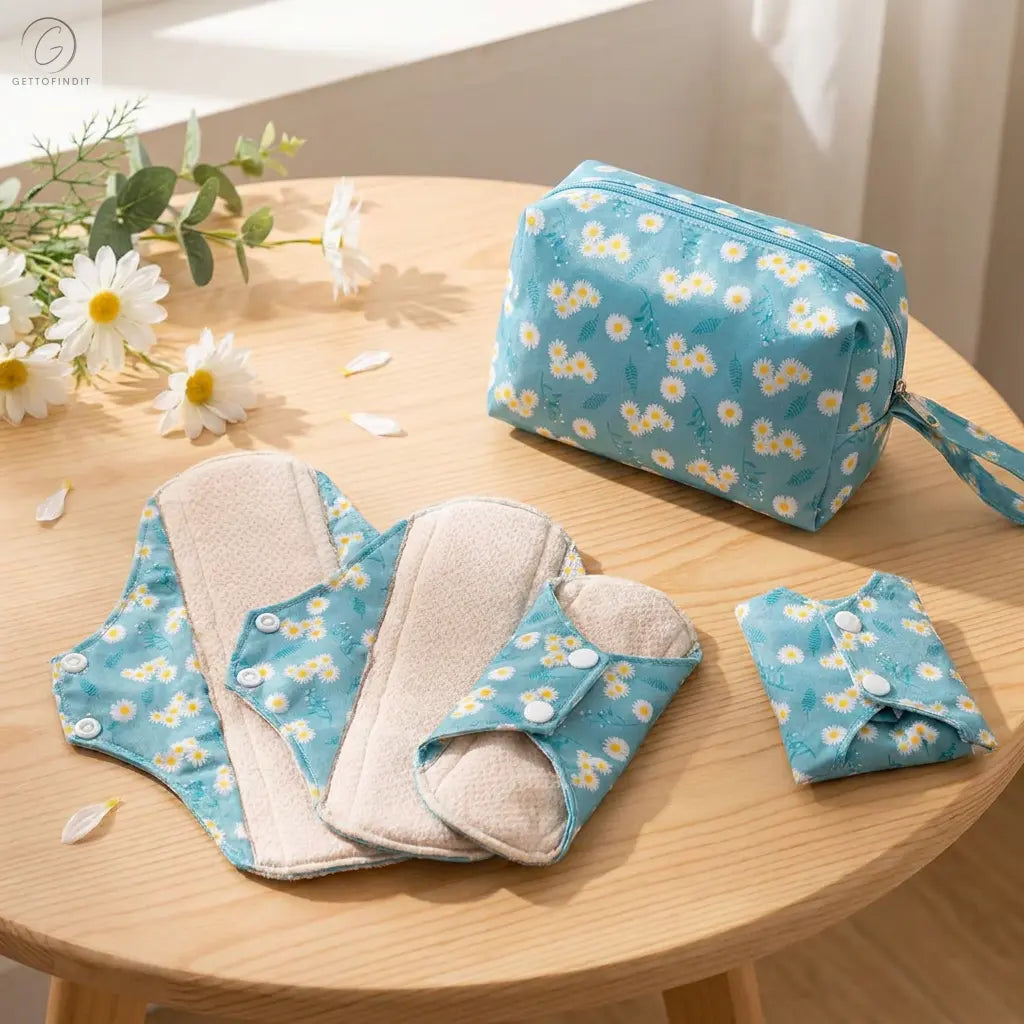 Reusable Sanitary Napkins — Washable Cotton Cloth Pads with Wet Bag (4pcs + 1 Mini Wet Bag) Get To Find It
