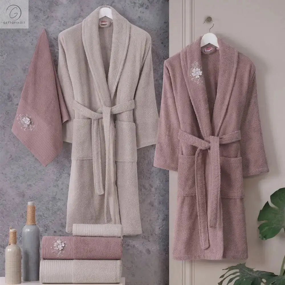 Cotton Bliss Bathrobe Set - Rosy Beige Get To Find It, LLC