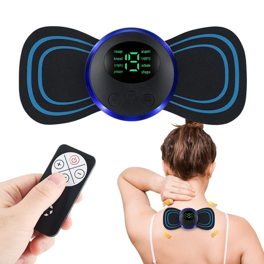 EMS Mini Neck Massager, Lymphatic Drainage Massager For Neck Shoulder Back Waist, Remote Control With 8 Modes 19 Levels Adjustable & 5pcs