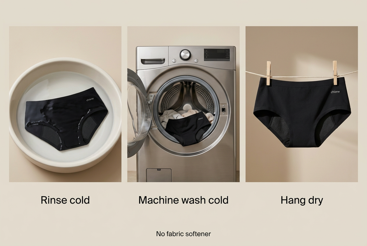 ELNE care preview with cold rinse, machine wash cold, and hang dry