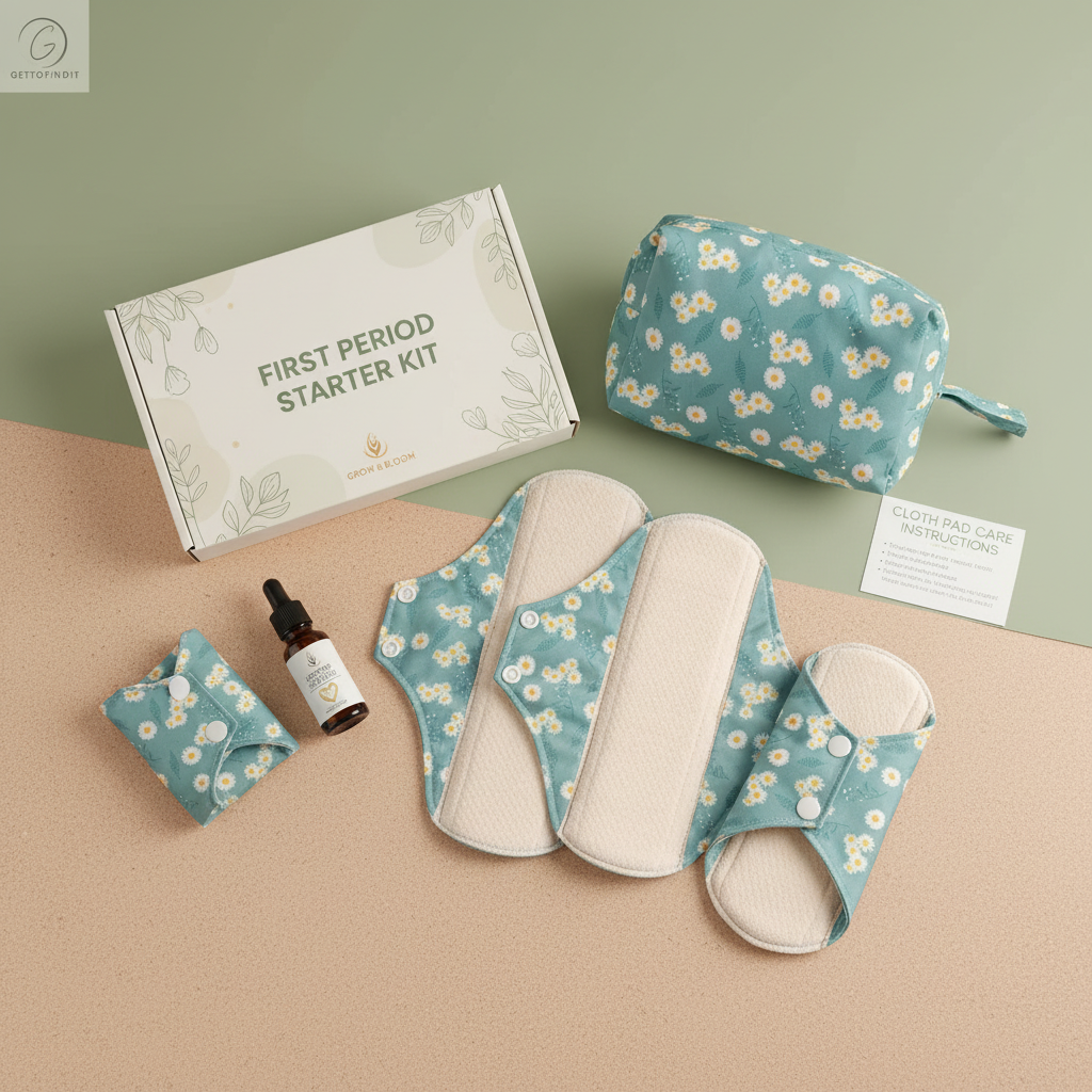First Period Starter Bundle — Starter Kit, Abdominal Patches, and Period Bag | Get To Find It