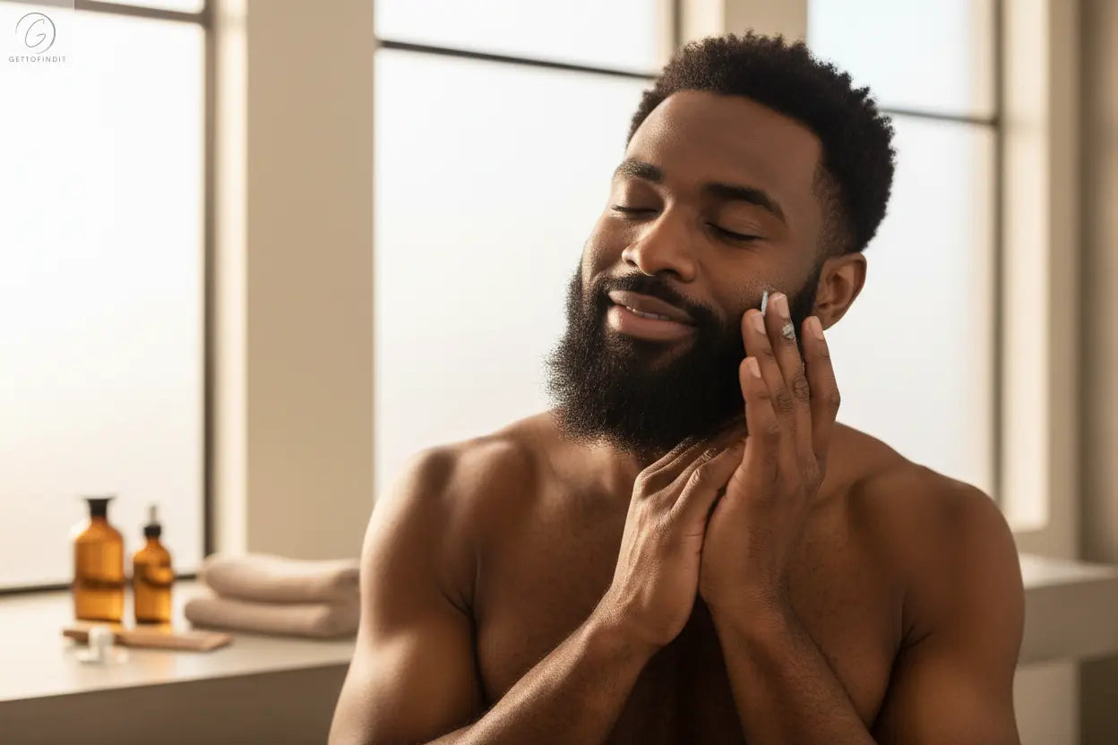 show him bare chested touching his face