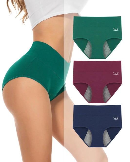 Period Underwear for Women Heavy Flow High Waisted Menstrual Panties Teens Cotton Postpartum Hipster 3 Pack - Medium